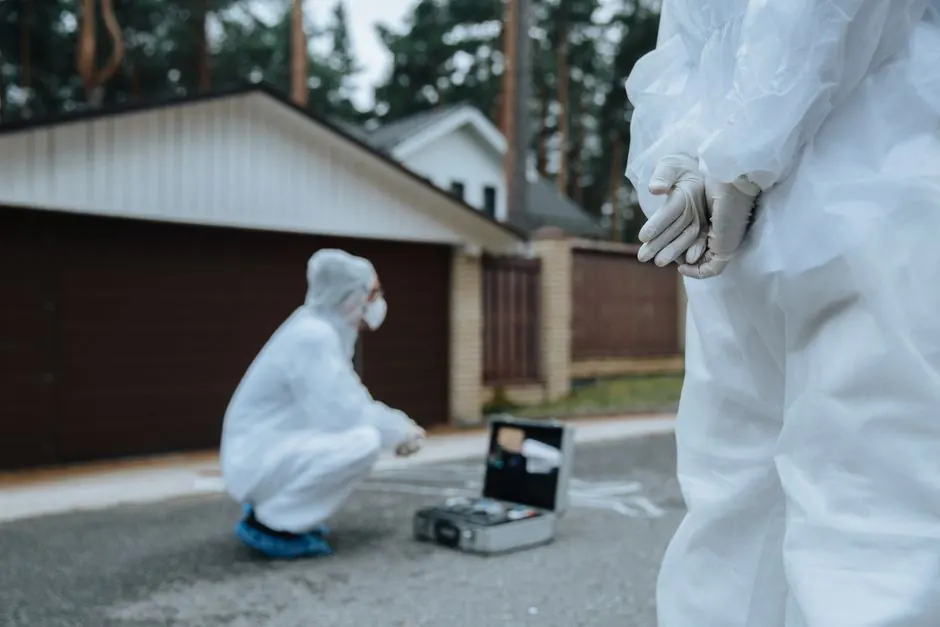 technician inspecting plumbing beneath a concrete slab